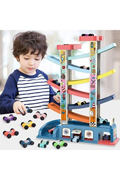 Arabest Gliding Car Toy Toddler Toys Car Ramp Toy Race Track Car Zig Zag Car Slide with 6 Ramps 8 Mini Cars