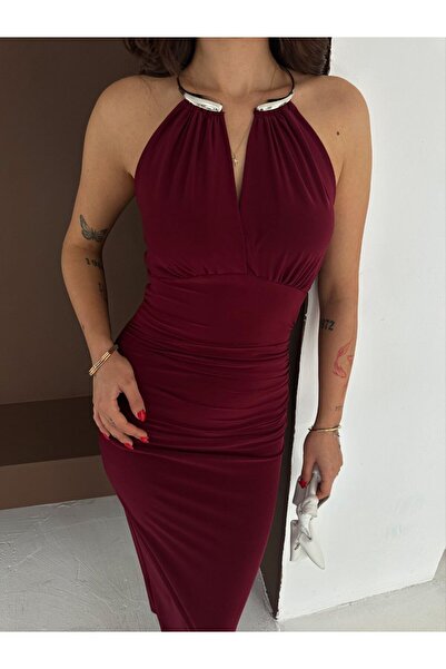 fiolin Slit Evening Dress with Accessory Detail