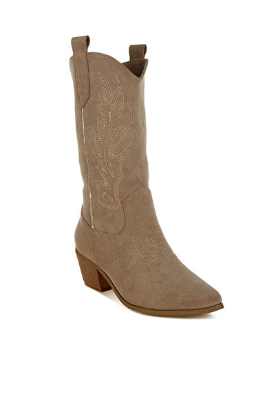 london Rag Women Embroidery Detail Cowboy Boots in Beige