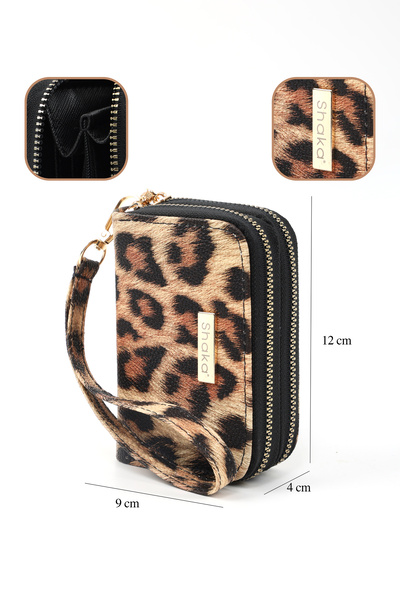 SHAKA Leopard Shk266 Faux Leather Wallet with 9 Compartments, Zipper Closure, Card Holder and Coin Compartment