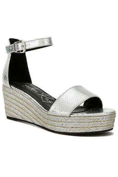 london Rag Women Faux Leather Snake Wedge Espadrilles in Silver