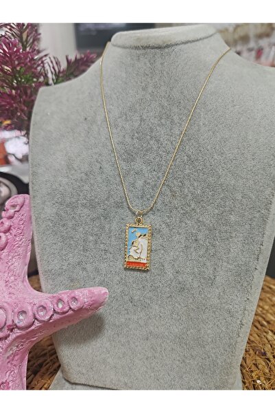 elbi bijuteri Blue White Orange Tarot Necklace