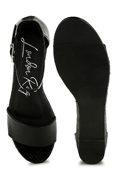 london Rag Women Faux Leather Snake Wedge Espadrilles in Black