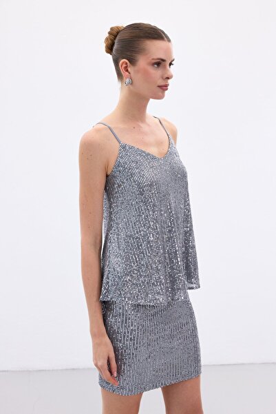 Sateen Блузка з підвісками та паєтками - сіра