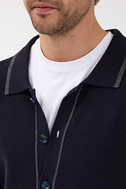 Frappoli Loix Men's Navy Blue Cotton Blend Thessaloniki Knitted Cardigan with Pocket Pockets