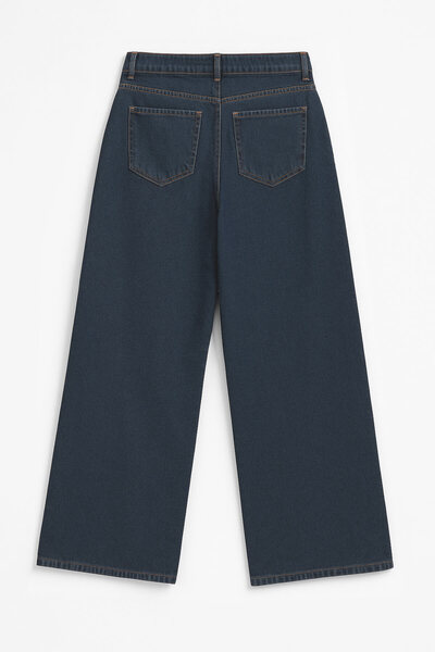 Bluewhite Women's Dark Indigo High Waist Palazzo Jean Pants