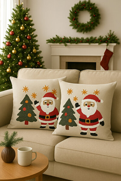 Go Veform 45X45 cm Embroidered Thick Fabric New Year Themed Set of 2 Throw Pi...
