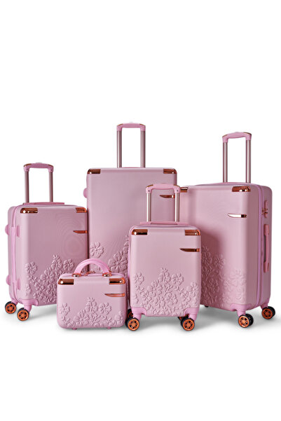 LİMRA A travel bag set consisting of 5 luggage bags of various sizes, made of strong and durable material with a floral design.