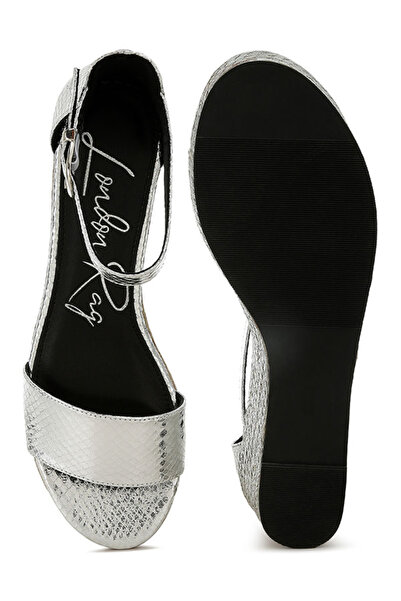 london Rag Women Faux Leather Snake Wedge Espadrilles in Silver