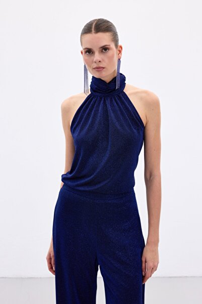 Sateen Αμάνικη γυαλιστερή μπλούζα - Sax Blue