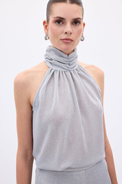 Sateen Αμάνικη γυαλιστερή μπλούζα - Ασημί