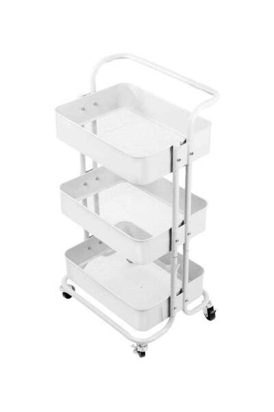 Roman Gifts عربة تخزين بثلاث طبقات مع عجلات، لون أبيض لؤلؤي، 43.5×33×87 سم