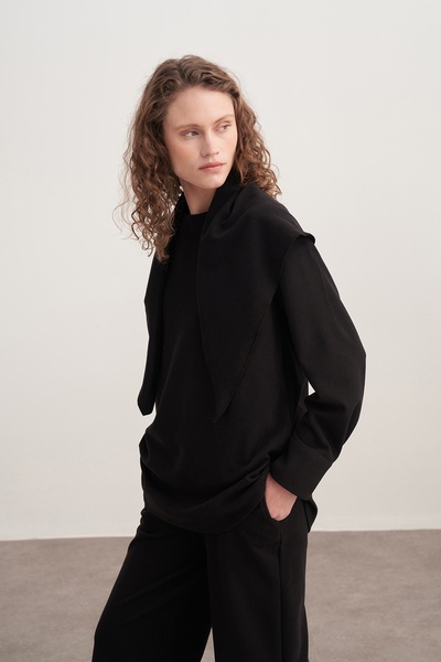 EBU Prive Women's 3-Piece Trouser Set with Shawl Accessories Black