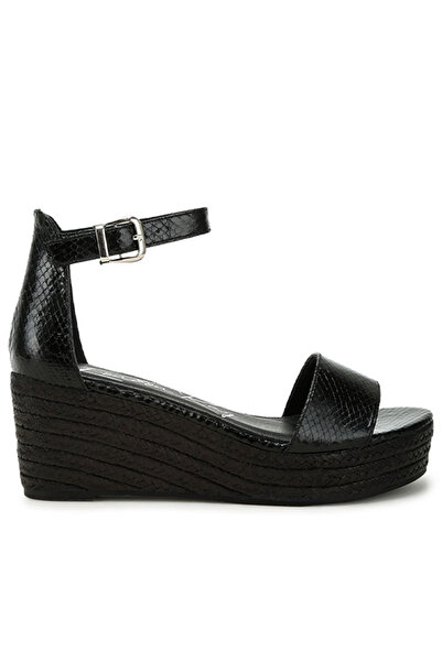 london Rag Women Faux Leather Snake Wedge Espadrilles in Black