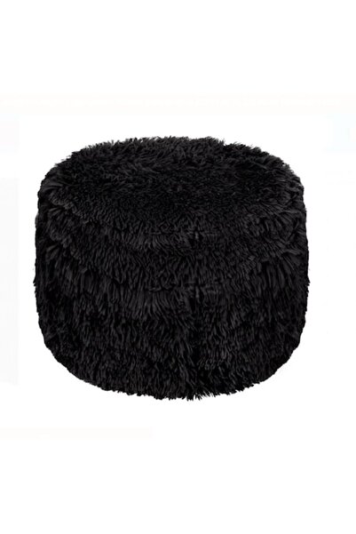 OEM Puf taburet gonflabil din puf cu blană neagră, Ø38x20 cm, suport 100 kg – confort