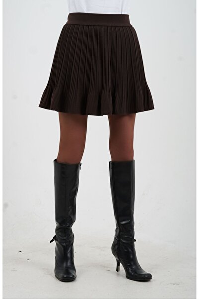 Zelish My Sister Fusta mini plisată cu căptușeală interioară maro