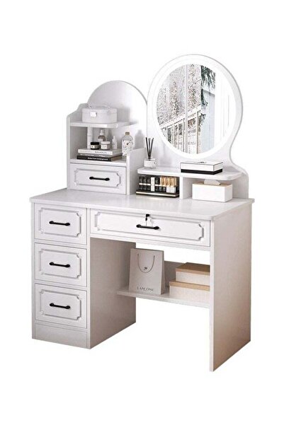 NKX طاولة مكياج متعددة الوظائف مع مرآة LED وكرسي 80 سم