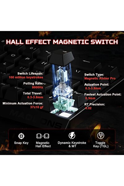Madlions Mad68 HE RGB Mechanical Keyboard Magnetic Switches Hot Swap 8000hz 0.02mm FPS Gaming Keyboard Black