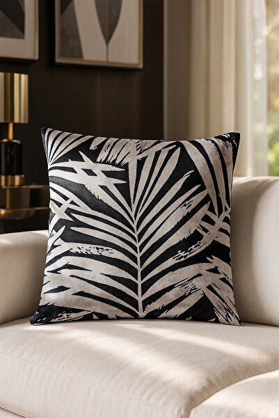 Premier Home Velvet Cushion Cover Black Beige V1 50X50