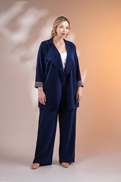 Roxxlen Jachetă pentru femei de mărime mare cu guler cu șervețel