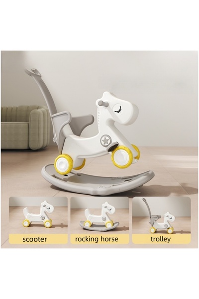 Hibobi Premium حصان هزاز 4 في 1 بتصميم متجر مع لوح توازن ومقبض دفع