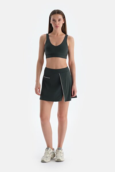 Dagi Dark Green Women's Slit Detailed Shorts Skirt