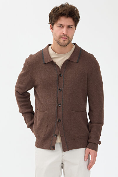Frappoli Loix Men's Brown Cotton Blend Thessaloniki Knitted Cardigan with Pocket