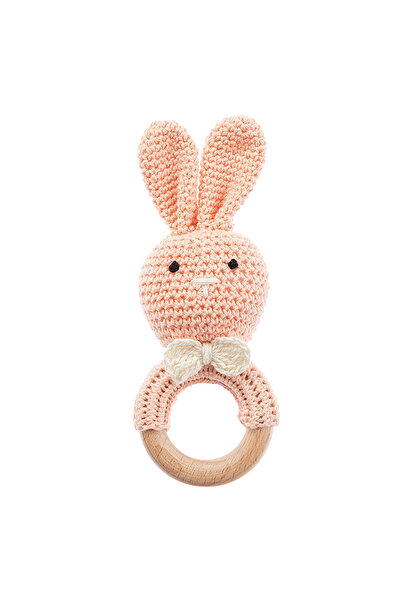 Pitikot Zornaitoare si Jucarie Dentitie Pitikot® – Iepuras Crosetat Manual cu Inel din Lemn