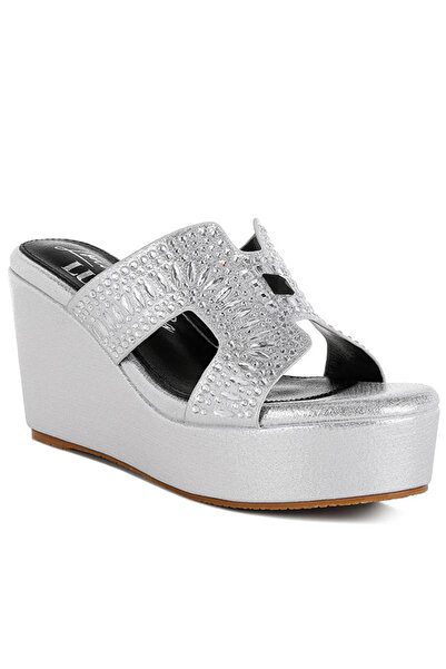 london Rag Women Diamante & Rhinestone Detail Cut-Out Sandals in Silver
