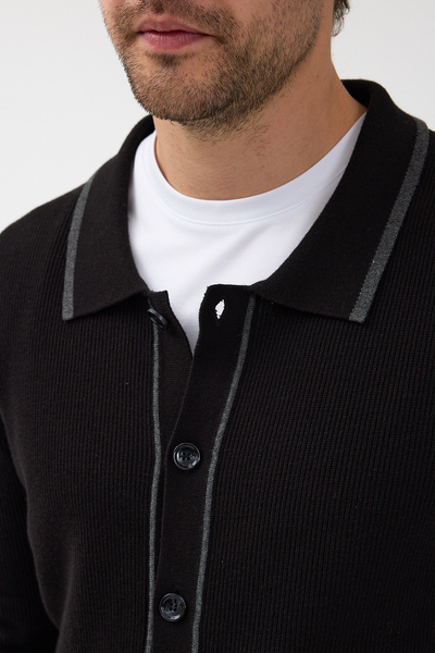 Frappoli Loix Men's Black Cotton Blend Thessaloniki Knitted Cardigan with Pocket Pockets