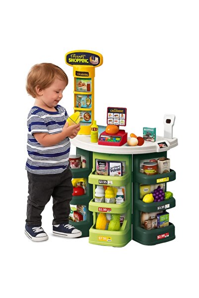 Matadi Green supermarket play set with shopping cart and 44 accessories, scanner with light and sounds,
