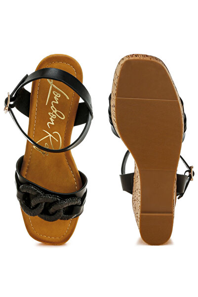 london Rag Women Chain Link Detail Wedge Sandals in Gold