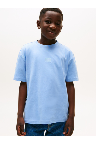 Tommy Hilfiger Boys Blue Tonal Flag Embroidery T-Shirt