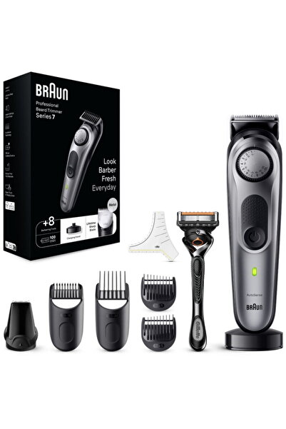 Braun Beard trimmer BT7420, battery, 100 min autonomy, Wet&Dry, black-gray + Shaver