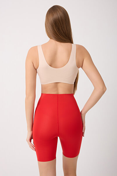 MİSTİRİK Porfy Model Anti-Slip Silicone Striped Biker Leggings Long Red Color090