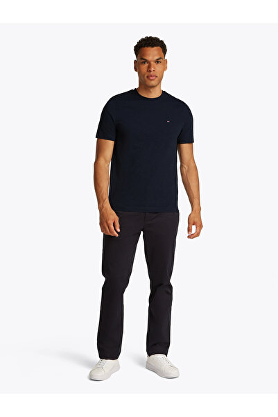 Tommy Hilfiger Men Blue Texture Slub Crew Neck T-Shirt