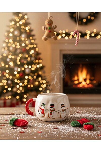 Kotium Ceramics SEVİMLİ KARDAN ADAMLAR KUPA Yılbaşı Özel Kabartmalı Özel Dokulu Tamamıyla El Yapımı Seramik Kupa