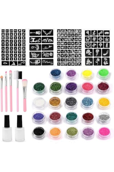 OEM Temporary glitter tattoo set for kids 42 colors, 6 glitter powders (204 designs)
