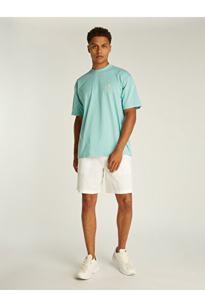 Calvin Klein Men Green Woven Label Relaxed Crew Neck T-Shirt