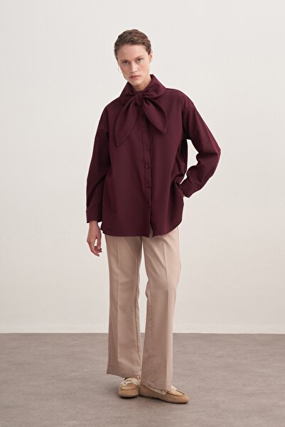 EBU Prive Women's Gabardine Collar Detailed Shirt Plum