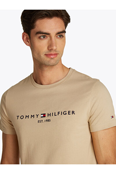 Tommy Hilfiger Men Brown Logo Embroidery Slim T-Shirt