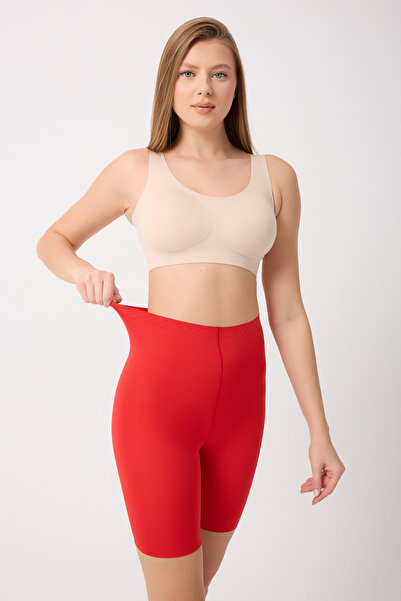 MİSTİRİK Porfy Model Anti-Slip Silicone Striped Biker Leggings Long Red Color090