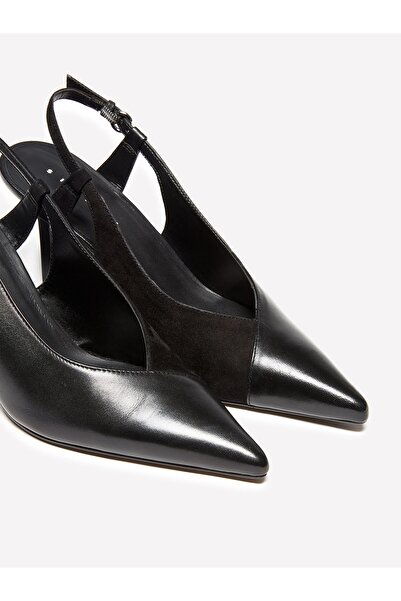 Sisley Genuine Suede Detailed Pointed Toe Open Back Heeled Sandals Women's Black Sandals - 325A8Y99Wd039