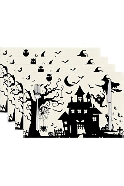 Generic Set of 4 placemats for Halloween, Generic, Polyester, White/Black, 45x30cm