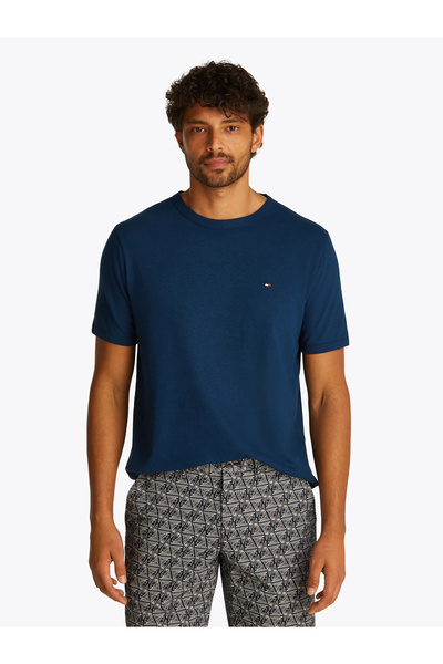 Tommy Hilfiger Men Navy Cotton Linen Short Sleeve T-Shirt