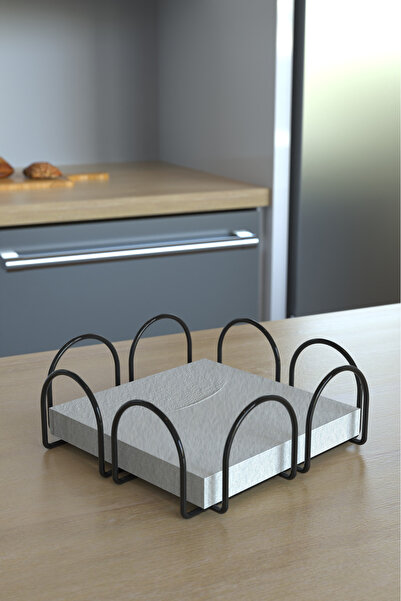 Home Stuff Black 3-Piece Serving Presentation Set, Square Bread Upright Roll Towel Holder Square Desktop Napkin Holder