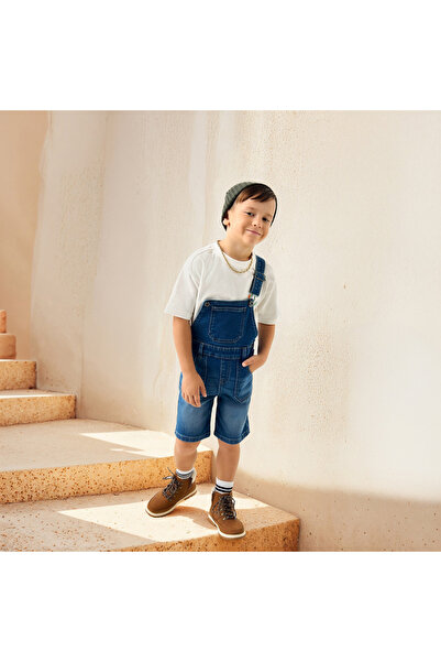 Lee Cooper Solid Denim Dungaree with Pockets and Adjustable Straps