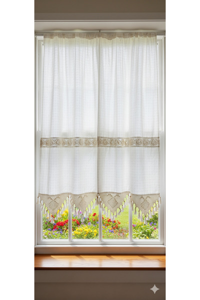 PAZARSEN Authentic Curtain Plain Linen Fabric Hand-Laced Natural Woven Cotton Sunshade Curtain