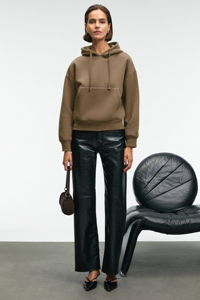 GRIMELANGE Selene Women's Hooded Kangru Pocket Regular Fit Mink Sweatshirt