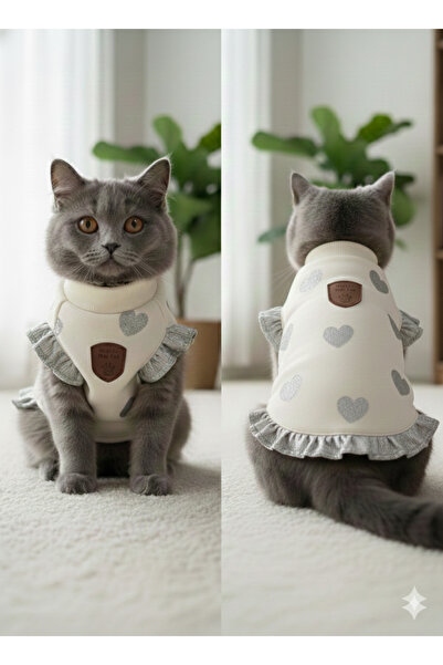 Winnie The Pet Kedi&Köpek Kıyafeti KışlıkFırfırlı Simli Kalp Desenli Kazak